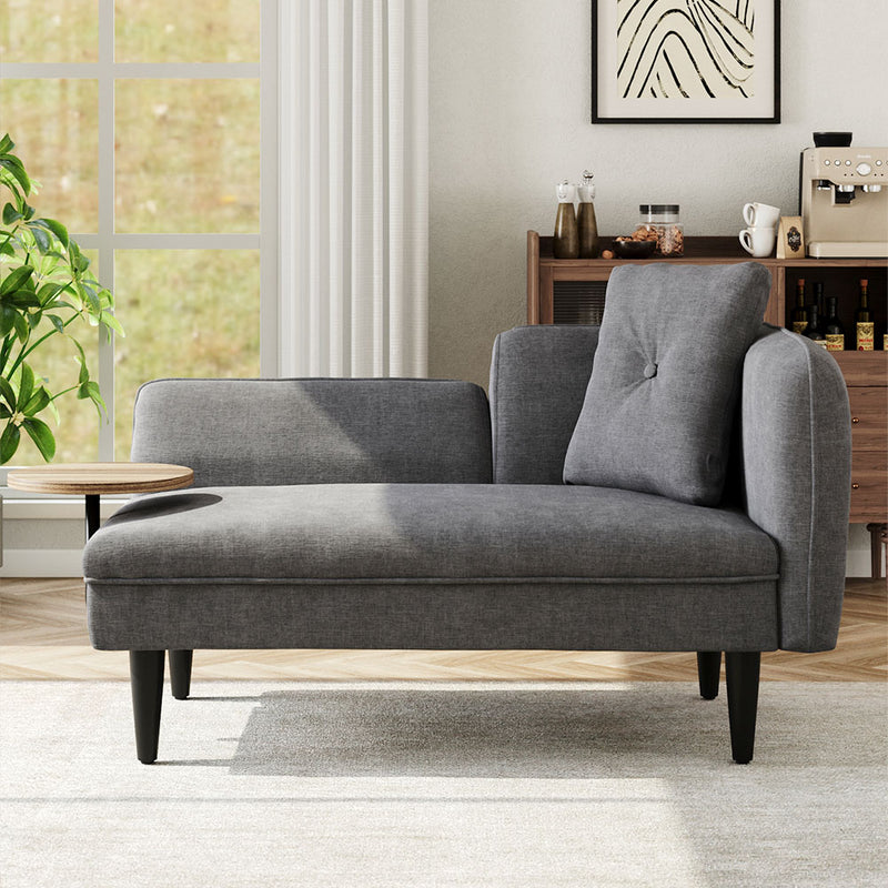 Livingandhome Linen Chaise Lounge with Tray Table