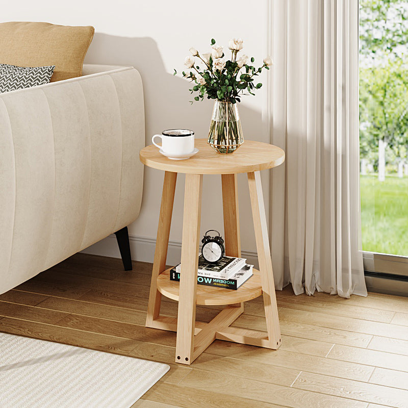 Livingandhome Natural Wood Round Side Table