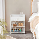 Livingandhome Hollow Carved Bird Pattern Side Table Nightstand with Drawer for Bedroom