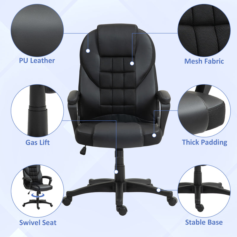 High Back Executive Office Chair PU Leather Desk Chair With Swivel Wheels - Black/Brown/Grey