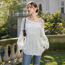 Slouchy Asymmetrical Neck Knitted Sweater - White