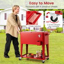 75 L Portable Patio Rolling Ice Chest with Bottom Storage Shelf-Red
