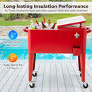 75 L Rolling Ice Chest Portable Patio Cooler on Wheels Outdoor Drink Beverage Cooler Cart-Red