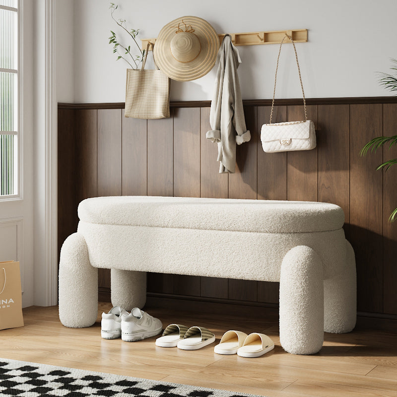 Livingandhome White Storage Bench with Soft Cushion