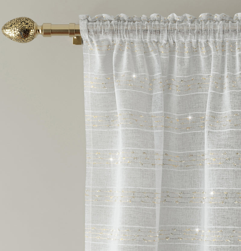Lima Gold Metallic Lurex Stripe Voile Panels - Pair
