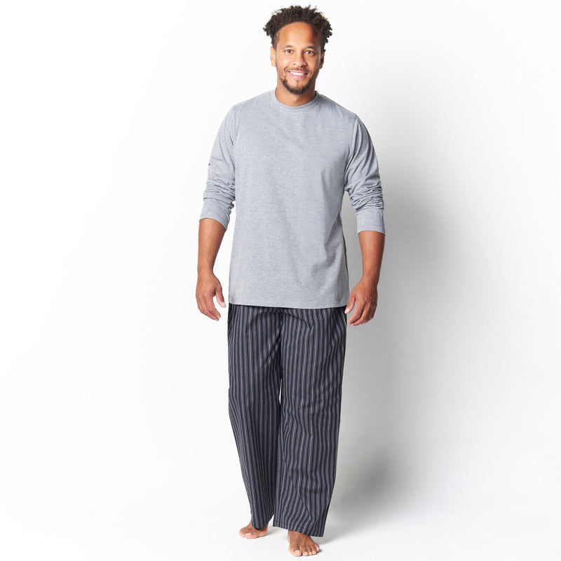 Mens Long Sleeve Stripe Pyjama Set - Grey