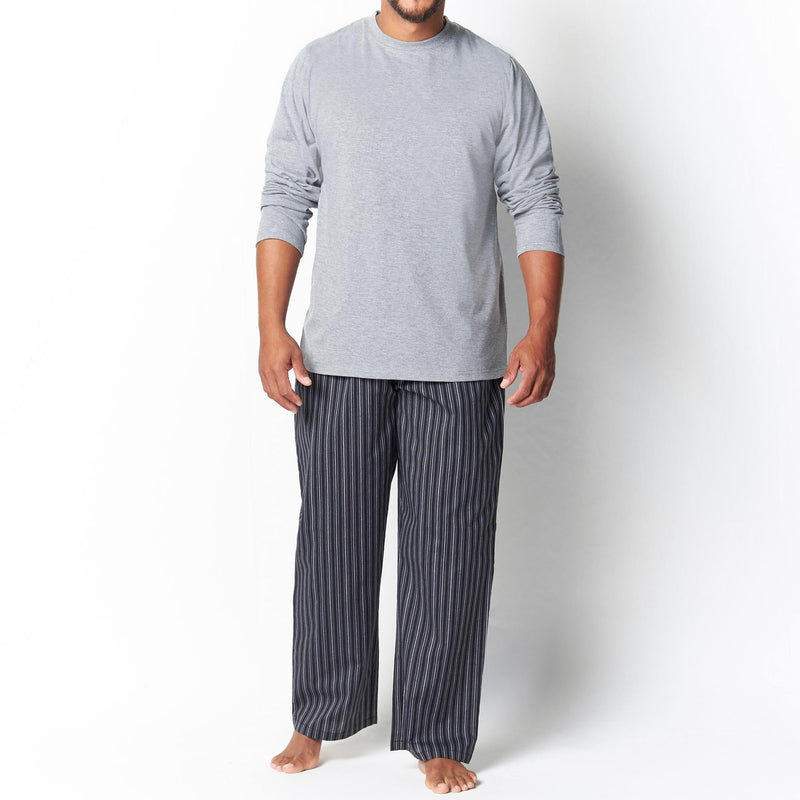 Mens Long Sleeve Stripe Pyjama Set - Grey
