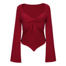 V-Neck Twist Front T-shirt with Long Bell Sleeves