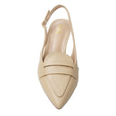 Slingback Pointed Closed Toe Loafer Kitten Heels - Beige