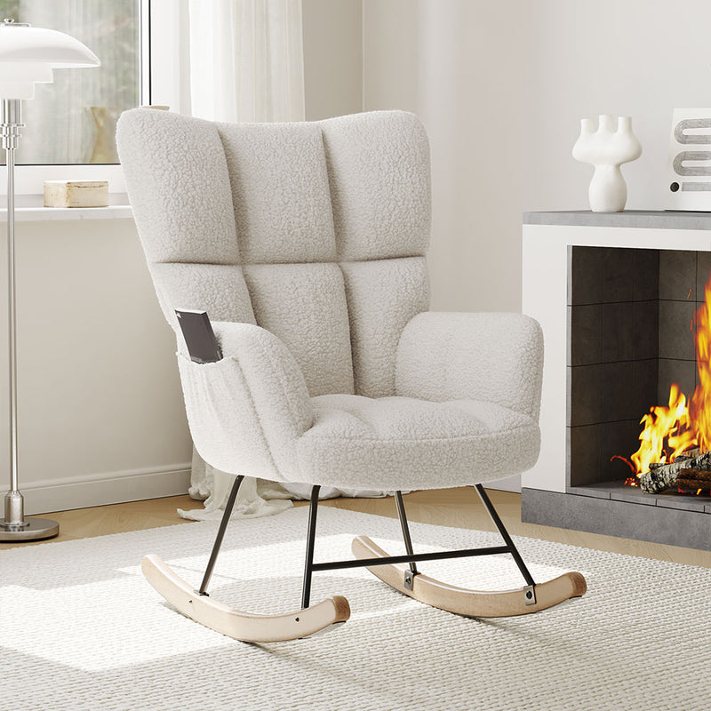 Livingandhome White Sherpa Rocking Chair