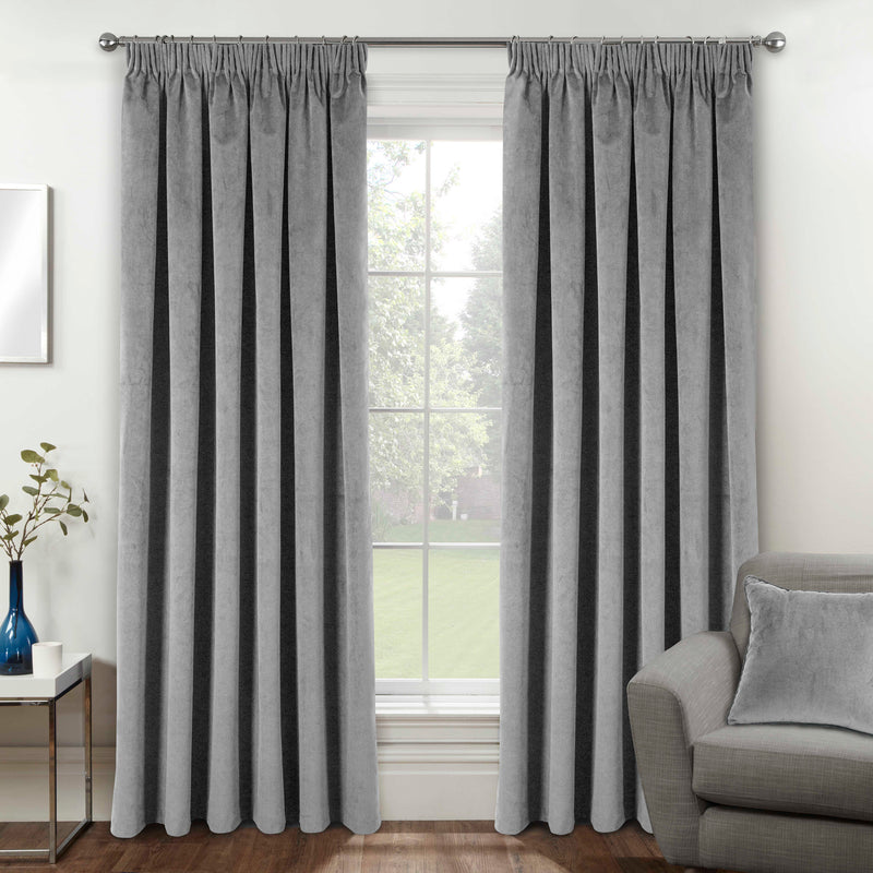 Luxury Enhanced Living Grey Velvet, Supersoft, 100% Blackout, Thermal Curtains with Tape Top - Pair