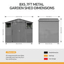 8*6FT Metal Apex Roof Garden Storage Shed