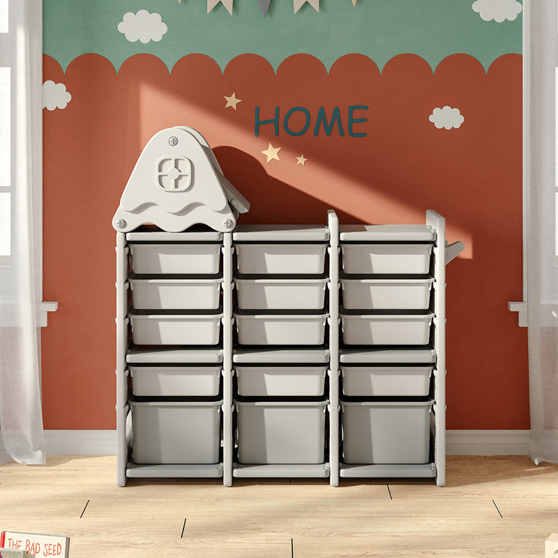 Kidkid Kidkid 5 Tier Plastic Toy Storage Organizer with 15 Pull-Out Bins and Roof Top