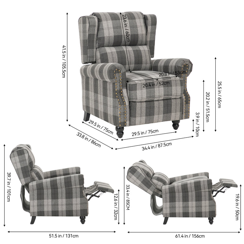 Livingandhome Linen Upholstered Recliner Armchair