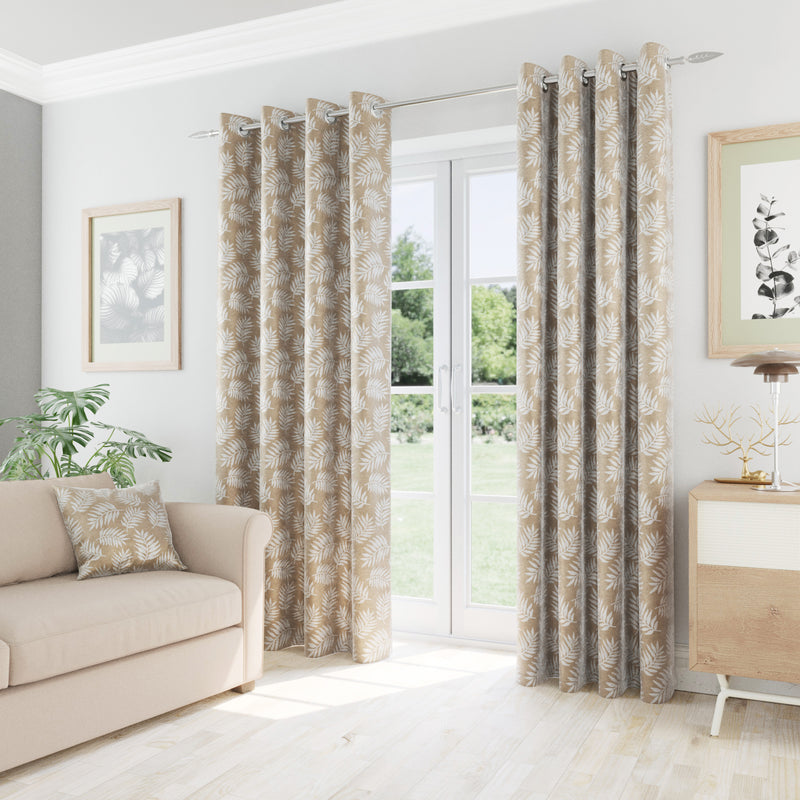 Oakland Latte Leaf Pattern, Thermal, Room Darkening Pair of Curtains with Eyelet Top