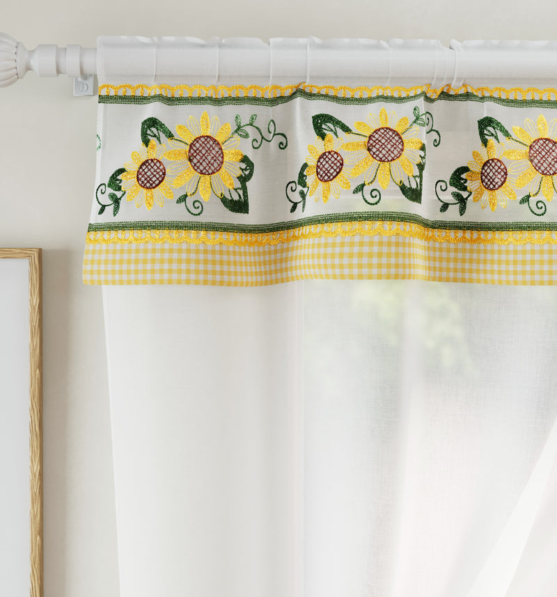 Tyrone Textiles Keswick Yellow Floral Embroidery Window Set With Matching Tie Backs