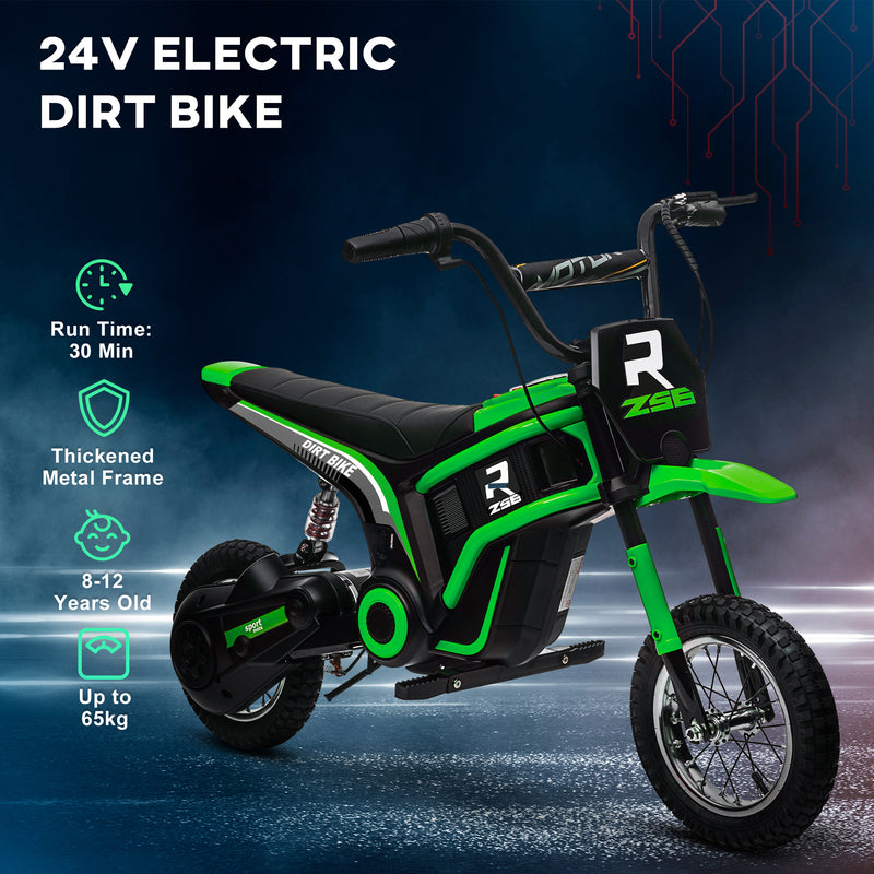 HOMCOM 24V Kids Red Electric Motorbike With Twist Grip Throttle, Music, Horn
