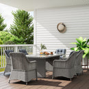 Outsunny 6 Seater Rattan Dining Set With Glass Top Table And Cushions, Grey