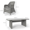 Outsunny 6 Seater Rattan Dining Set With Glass Top Table And Cushions, Grey