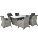 Outsunny 6 Seater Rattan Dining Set With Glass Top Table And Cushions, Grey