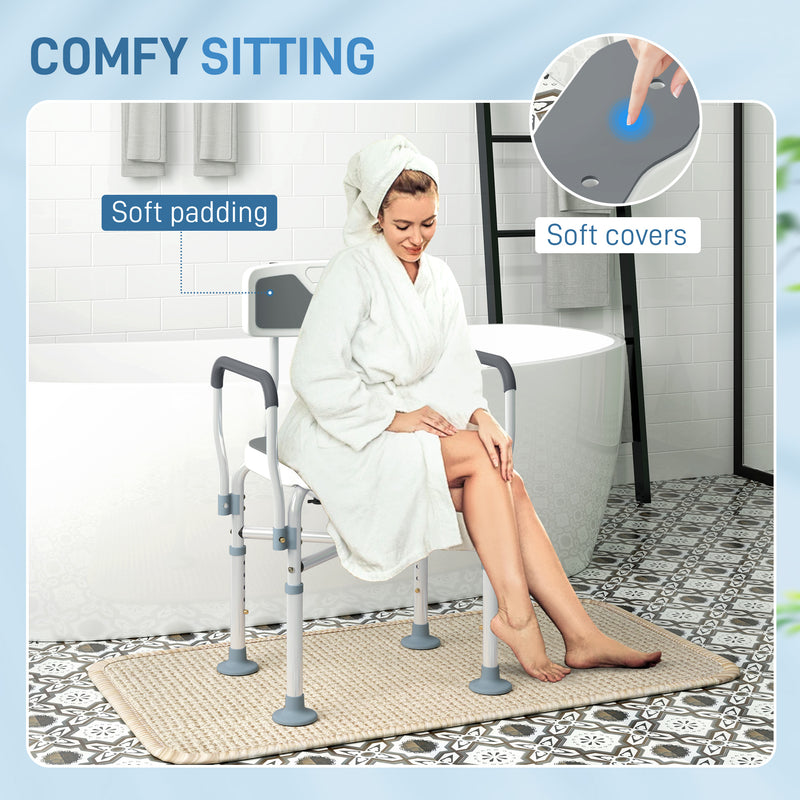 HOMCOM Padded Bath Chair with Slotted Seat and Adjustable Height, Grey