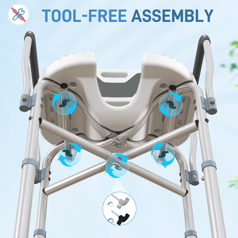 HOMCOM Padded Bath Chair with Slotted Seat and Adjustable Height, Grey