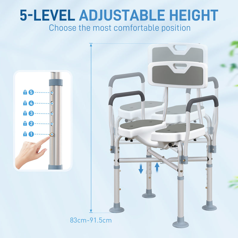 HOMCOM Padded Bath Chair with Slotted Seat and Adjustable Height, Grey