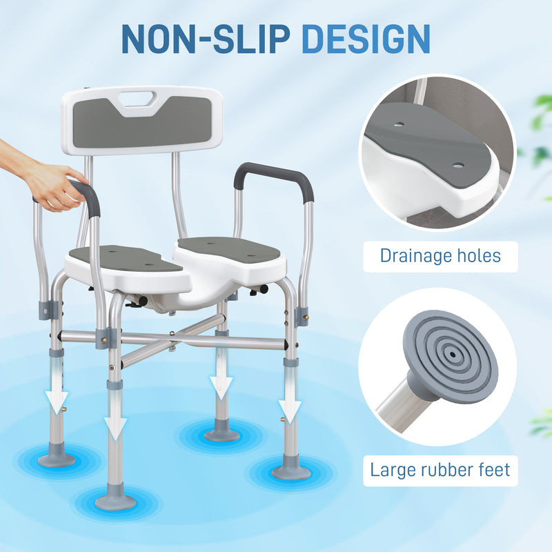 HOMCOM Padded Bath Chair with Slotted Seat and Adjustable Height, Grey