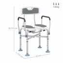 HOMCOM Padded Bath Chair With Slotted Seat And Adjustable Height, Grey