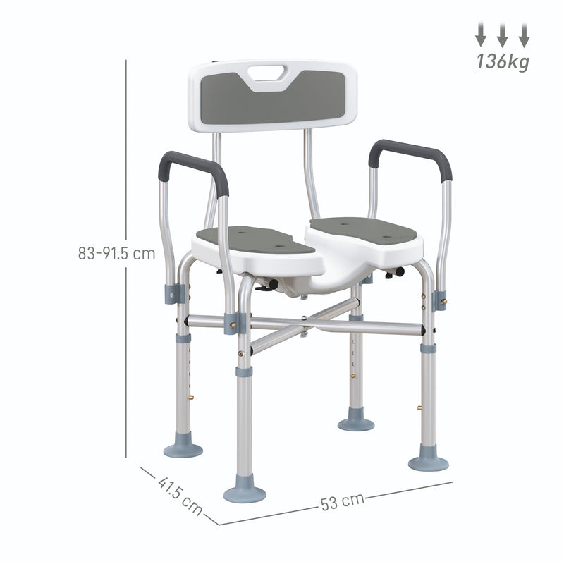 HOMCOM Padded Bath Chair with Slotted Seat and Adjustable Height, Grey