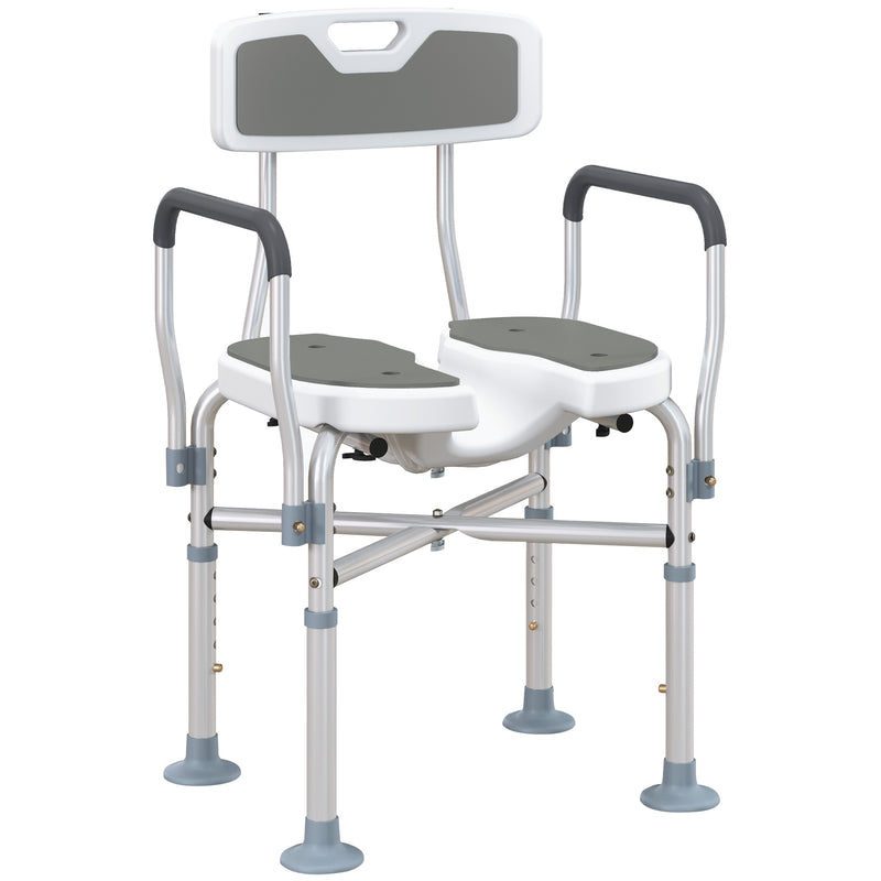 HOMCOM Padded Bath Chair with Slotted Seat and Adjustable Height, Grey