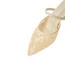 Lace Mesh Pointed Toe Heeled Mules Sandals - Beige