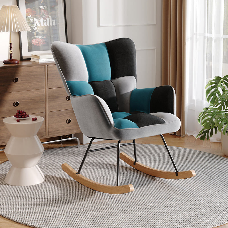 Livingandhome Upholstered Rocking Armchair with Wood Base