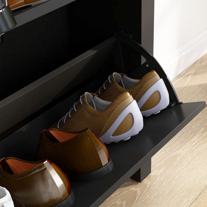 HOMCOM 2 Drawer Shoe Cabinet Narrow Shoe Cupboard with Flip Doors, Black