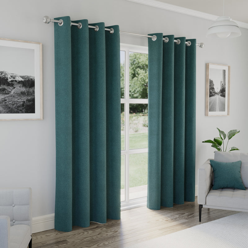 Enhanced Living Austin 100% Blackout, Thermal Teal Curtains with Eyelet Header - Pair