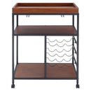 Rustic Bar Wooden Mobile Serving Cart With Wheels