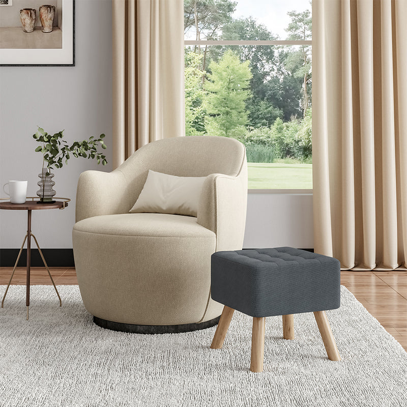 Livingandhome Padded Linen Footrest with Solid Wood Base