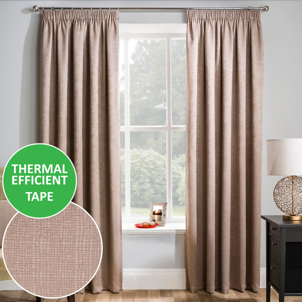 Enhanced Living Matrix Latte Natural Tape Top Thermal Noise Reducing Dim Out Curtains - Pair