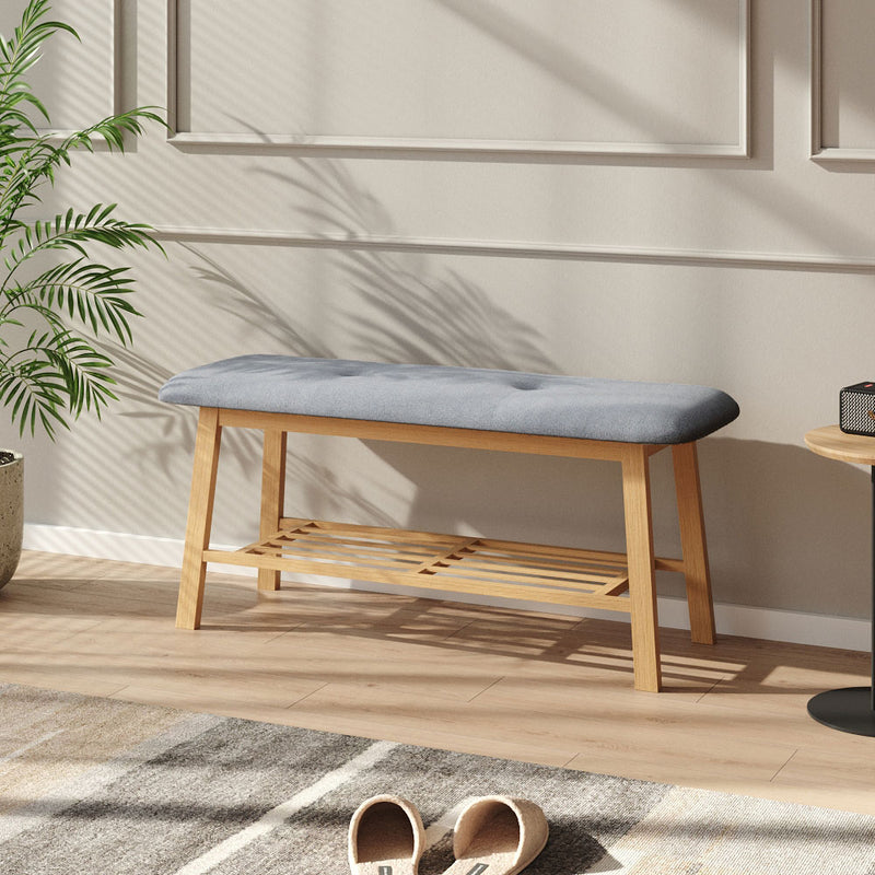 Livingandhome Bamboo Shoe Storage Bench for Hallway