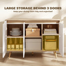 HOMCOM Sideboard Storage Cabinet With 5 Rubberwood Legs, White And Oak