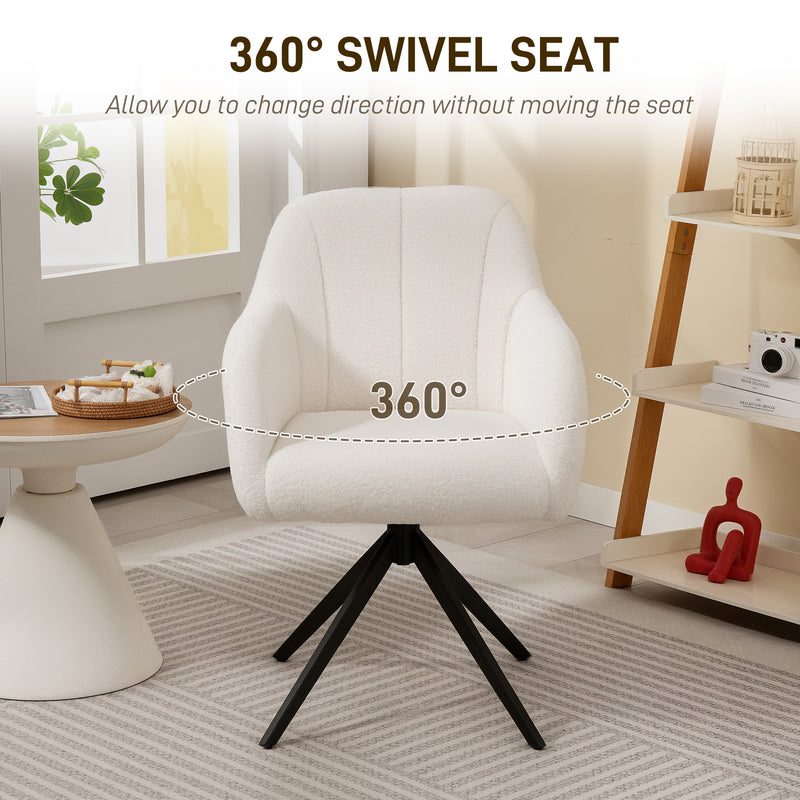 HOMCOM 360 Degree Swivel Accent Chair, Teddy Fleece Fabric Armchair for Bedroom
