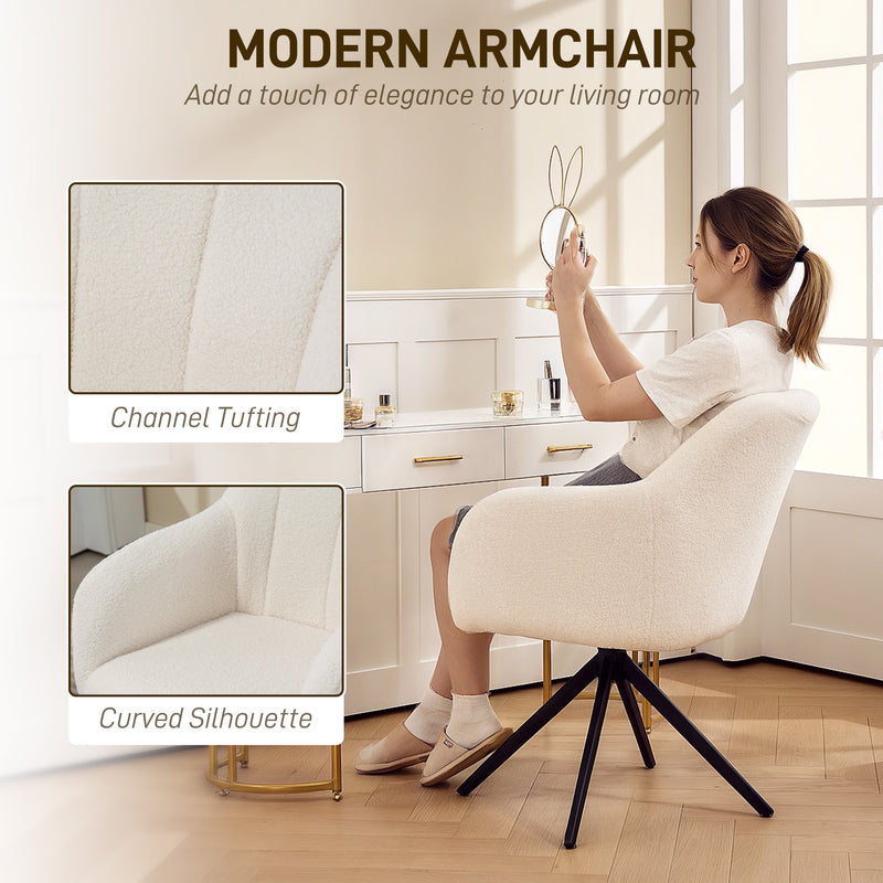 HOMCOM 360 Degree Swivel Accent Chair, Teddy Fleece Fabric Armchair for Bedroom