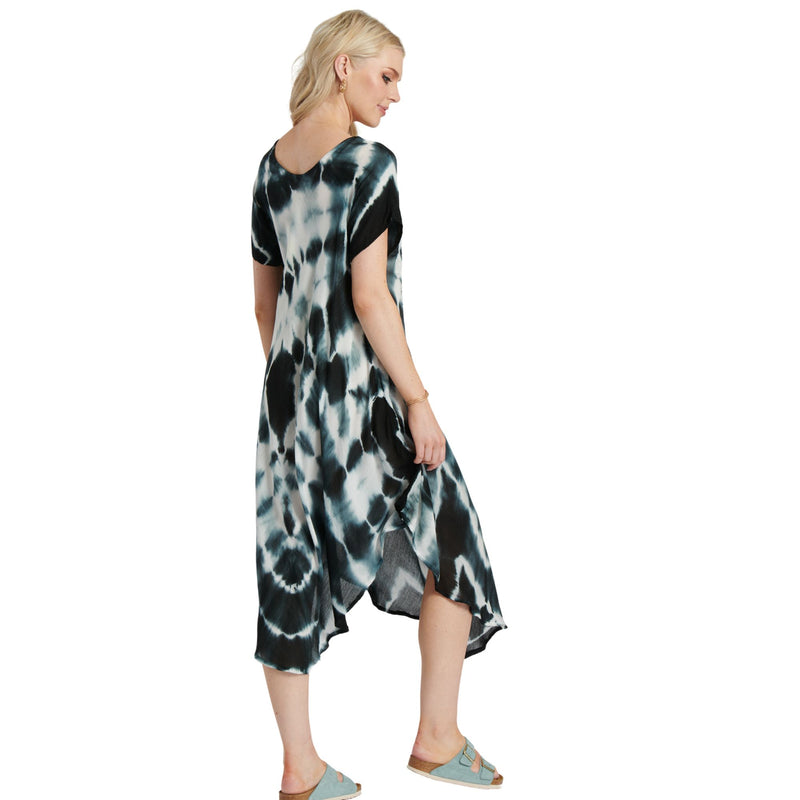 Tie Dye Sleeved Dress - Black & White