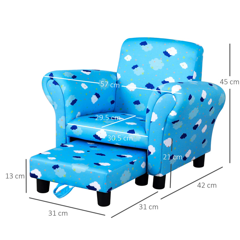 HOMCOM Children's Armchair with  Footrest - Blue