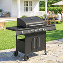 Outsunny Burner Gas BBQ Grill, Gas Barbecue Trolley With Side Table, Black