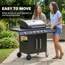 Outsunny Burner Gas BBQ Grill, Gas Barbecue Trolley With Side Table, Black
