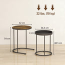HOMCOM Nesting Side Table Set Of 2, Industrial Round Nest Of Tables, Brown