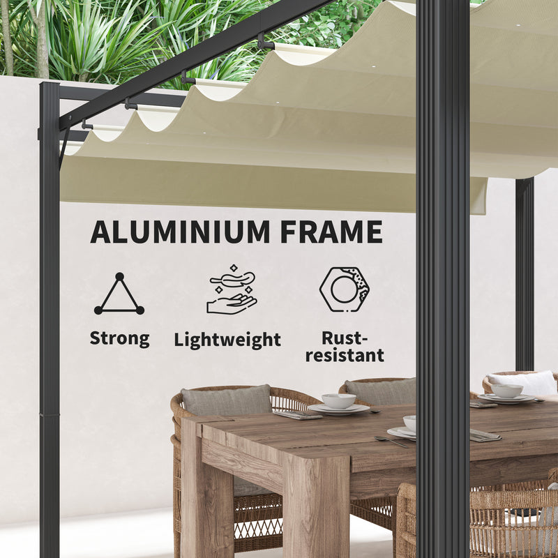 Outsunny Pergola with Retractable Roof and Aluminium Frame - Khaki