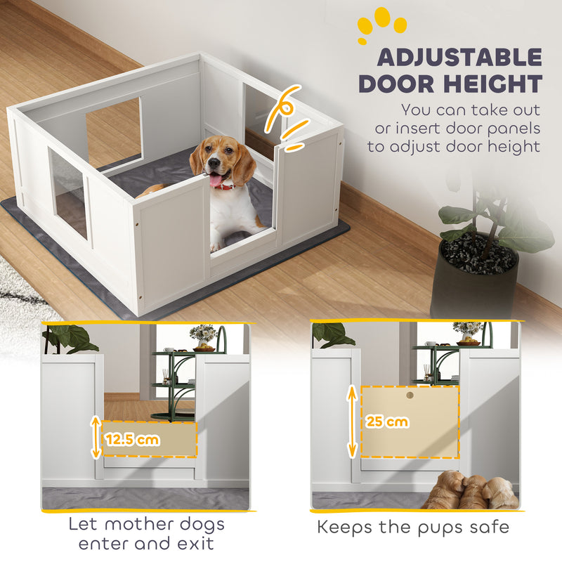PawHut Dog Whelping Box with Whelping Pad, Adjustable Entrance - White