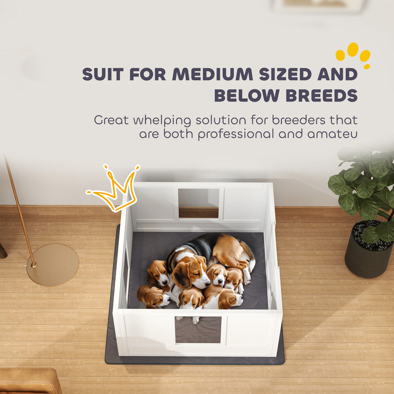PawHut Dog Whelping Box with Whelping Pad, Adjustable Entrance - White